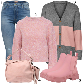 tenues avec Rose Bottine Chelsea/Bottine Plate/Bottine en Caoutchouc/Veste en Cuir About You "tenues parfaite"