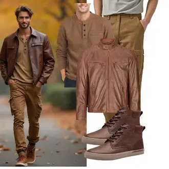 Outfit mit Braun/Orange KunstLederjacke/Leder Bomberjacke/Lederjacke/Vintage Lederjacke TruClothing.com "Freizeit Outfit"