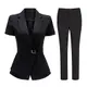 YYNUDA Damen Hosenanzug Business 2 Tellig Anzug Slim Fit Kurzarm Blazer mit Anzughosen für Sommer