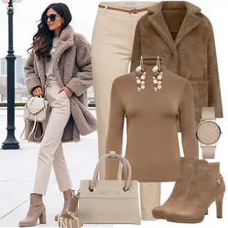 Outfit mit Beige/Braun/Grau Winter Stiefelette/Leder Stiefelette/SommerStiefelette/Gefütterte Stiefelette/Klassische Stiefelette Tamaris "Büro Outfit"