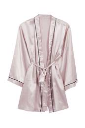 Curve Powder Belted Piping Detailed Wide Sleeve Satin Woven Dressing Gown