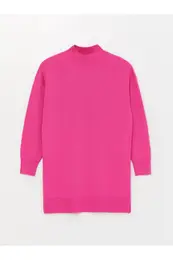Half Turtleneck Plain Long Sleeve Oversize Women's Knitwear Tunic