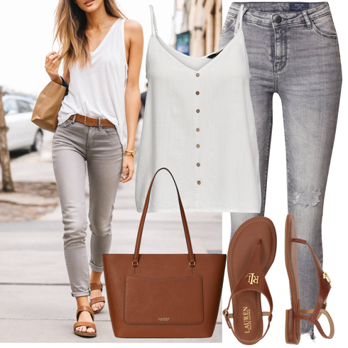 Comment poter Marron/Beige Sandales Sandalette Vintage/Sandale à Bride T/Sandale Romaine/Sandale À Bride/Sandale Dianette Polo Ralph Lauren avec Gris clair/Gris Jeans avec un Trou/Jeans avec Fente/Jean Push-up/Jean Taille Haute/Veste en Cuir/Bottine Cheville/Jean Motard/Veste d'Hiver/Chaussures en Cuir/Vestes en cuir/Jeans Femme Longueur 7/8 Noisy may