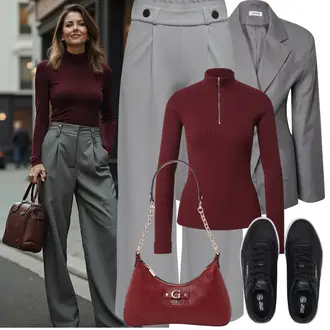 Outfit mit Schwarz Leder Sneaker/Sneaker Low/Plateau-Sneaker/Skateschuh Puma "Frühling outfit"