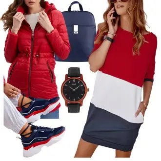 Outfit mit Rot/Dunkelrot Business Kleid/Jerseykleid/Strickkleid/Tenniskleid/Blusenkleid/Lässiges Kleid/3/4 Arm Kleid/Bürokleid/Etuikleid/Tunika Kleid fasardi "Herbstliches Freizeit Outfit"