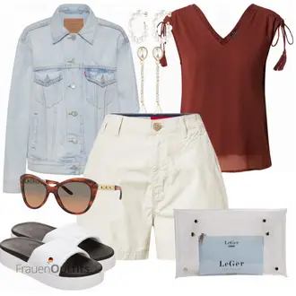 Outfit mit Dunkelrot/Rot/Braun/Bordeaux T-Shirt & Top/Blusenoberteil/Strick Top/Strickshirt/Hemdoberteil/Herrenschuhe/Wickelshirt/Blusenbody/Bluse Oberteil/Bluse Mit Schleife/Crash­bluse/Lederjacke/Verspielte Bluse/Kurzarmbluse/Schluppenbluse VERO MODA "Leichtes Outfit"