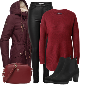 Chaleur tenues avec Rouge foncé/Bourgogne/Rouge/Violet Manteau d'Extérieur/Parka/Manteau d'Hiver/Manteau avec Fermeture Éclair/Veste avec Zip Latéral/Veste longue/Veste d'Automne/Parka Transition Veste/Veste Wax/Veste d'Hiver/Parka d'Hiver/Parka grande taille Ragwear "Tenue d'automne"