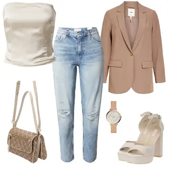 High Heels Outfit mit Beige/Weiß/Braun/Grau/Khaki Plateau Sandale/Sandalette/Sandalen Mit Absatz/Peeptoe/Schuh Hochzeit/Sandalen Mit Blockabsatz/Spangenschuh/Plateauschuh nly by nelly "Nude Alltagsoutfit"