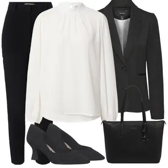Stoff Outfit mit Schwarz/Dunkelgrau Mantel/Blazerjacke/Boyfriend Blazer/Lässiger Blazer/Lederjacke/Baumwoll ­Blazer/Oversize Blazer/Kurzblazer/Sweatblazer/Lederjacke für Männer/Lederjacke VERO MODA "Büro Outfit"