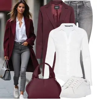 Outfit mit Creme/Weiß Slim Fit Bluse/Blusenbody VERO MODA "Stilvoller Look für die Freizeit"