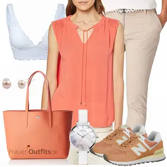 Outfit mit Orange/Rosa Große Tasche/Shopper-Tasche/Shopper Lacoste "Lässiger Freizeit Look"