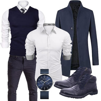 Business Outfits Old Money mit Hellblau/Dunkelblau/Dunkelgrau PITTMAN "Business Outfit"Look: Büro, Stil, Casual, Smart Casual, Coole, Schön, Old Money, Moderne