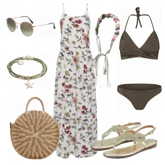 Geblümt Outfit mit Rot/Grün/Rosa/Braun/Weiß Kleid Große Größe/Strandkleid/Langes Sommerkleid/Maxikleid/Nicki Kleid/Bedrucktes Kleid Only "About You"