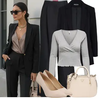 Outfit sa Crna Palazzo Hlača/Hlače s prednjim naborom/Marlene Hlača/Hlače od muslina/Culotte Hlačice/Hlače s Prorezom/Hlača od Odijela/Široka Hlača/Hlače S Naborom/Hlače Visokog Struka jjxx "Proljetni Outfit"