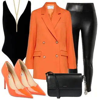 Outfit mit Orange Mantel/Boyfriend Blazer/Lederjacke/Zweireiher Blazer/Oversize Blazer/Lederjacke für Männer/Lederjacke SELECTED FEMME "Eleganter Look"