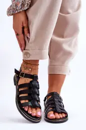 LEMAR Leather Sandals With Straps Black Lawren