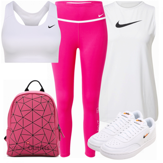 Sport Outfits mit Grau Sport-Top Nike, Lila Nike, Grau/Weiß Bh Nike "Sport Outfit"