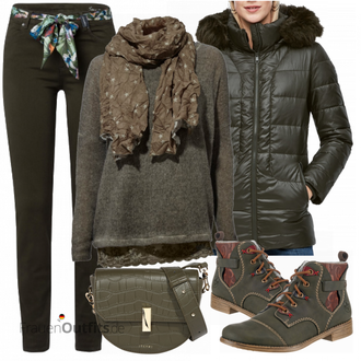 Outfit mit Grün Stiefel Rieker "Outfit für den Herbst"