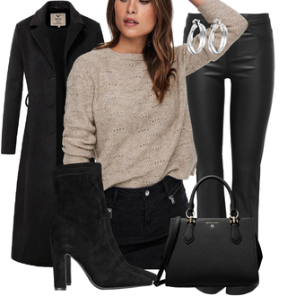Slim fit Outfit met zwart/wit/purper Women's Trenchcoats/Wintermantel Lange Winterjas/Wollen Mantel/Wollen Winterjas/Trenchcoat/Militaire Mantel/Lange Mantel/Lange mantel/Geklede Mantel/Slip Jas versano "Outfit voor de winter"