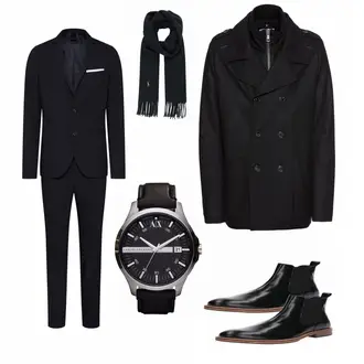 Outfit mit Schwarz/Weiß Uhr Armani Exchange "Business Look Herren Black"