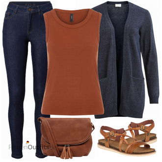 Outfit mit Dunkelblau/Blau Lederjacke/Damen 7/8-Länge Jeans/Knöchelstiefel/High Waist Jeans/Push up Jeans/Leder Schuhe/Thermojeans/Winterjacke Vila "Schöner Sommer Look"