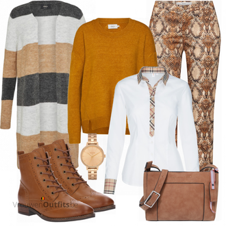 Outfit met bruin Brax "Only Cardigan"