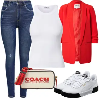 ohne Verschluss Outfit mit Rot Mantel/3/4 Bluse/Bluse Mit Ellen­bogen-patch/Bluse mit Stehkragen/Klassische Tunika/Lederjacke/Longbluse/Einfarbige Bluse/Strick Große/Bluse Große Größe/Tunika Only "Mega schöne Frühlings Outfits"