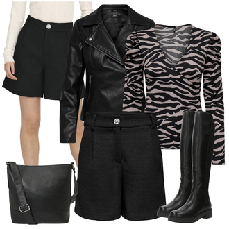 tenues avec Noir/Blanc Veste avec Zip Latéral/Veste de Moto/Veste en Cuir/Veste en Simili Cuir/Veste de Motard Only "Parfait Pour L'automne"