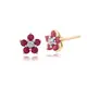 Gemondo Damen 375 Gold 9ct Gelbgold Rund Fünf Rubin & Diamant Blumen Cluster Ohrstecker Rot