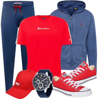 40er Jahre Outfit mit Rot/Dunkelrot Canvas-Sneaker/Sneaker Low/Schmaler Sneaker Converse "Alltags Outfit"Look: Uni, Coole, Hip Hop, Schön, Rap, Skater, Sportlich, Classic, Casual, Trendige, Unisex, 40er Jahre