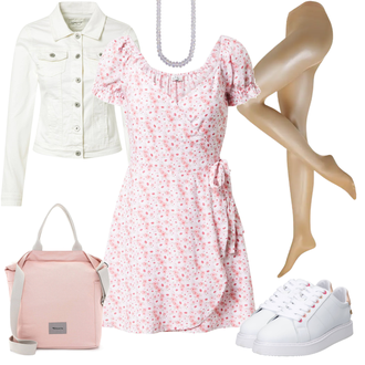 Kurz/Mini Outfit mit Rosa/Beige/Blau Sommerkleid Hollister "Verspielter Alltagslook"