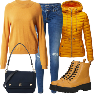 Outfit sa Žuta Prošivena Jakna/Jakna s Kapuljačom/Jesenska jakna/Puferica Jakna/Ljetna pod-jakna/Zimska Jakna/Donja Jakna/Skijaška jakna MARIKOO "Cool zimski outfit"