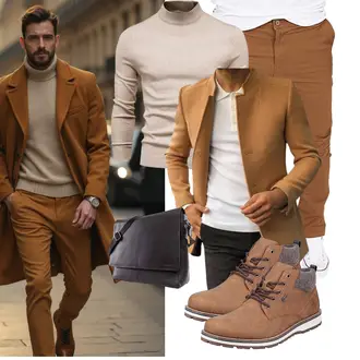 Stehkragen Outfit mit Braun/Khaki/Beige Generic, Braun/Beige/Khaki Celucke "Business Outfit"