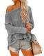 Auxo Damen Langarm Schulterfrei Jumper Lose Sweatshirt Pullover Oberteil Tops Hemd Oversize, 05-hellgrau, Gr.- M