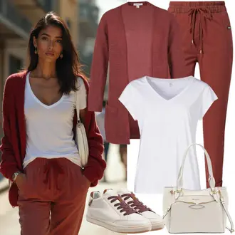 Široke Outfit sa Crvena/Vinski Crveno/Tamnocrvena/Pink Hlače s prednjim naborom/Široka Hlača/Paperbag Hlača/Palazzo Hlača/Hlače od muslina/Hlače S Naborom About You "Proljetna odjeća"
