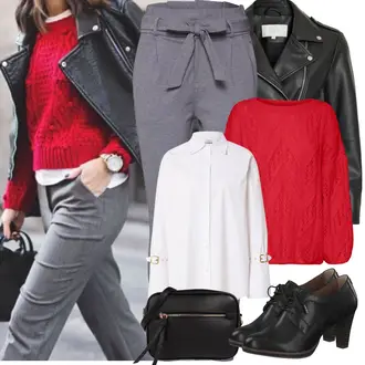 Outfit s Červená Svetr s copánkovým vzorem/Kašmírový Svetr/Pletený Svetr/Mohair Pullover/Norský Svetr/Oversize Svetr/Zimní Svetr/Vlněný Svetr VERO MODA "Zimní Outfity"