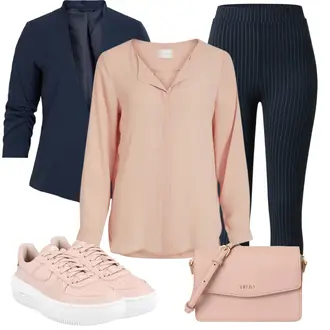 Gestreift Outfit mit DunkelBlau/Blau Hose High Waist Legging/Cord Legging/Strick Legging/Gefütterte Leggings/ThermoHose/Treggings Edited "Perfekt für den Frühling"