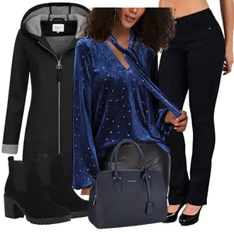 Wetlook Outfit mit Blau/Dunkelblau Offene Bluse/SeidenBluse/SchluppenBluse/SatinBluse/Bluse Oberteil/LangarmBluse/WickelBluse/GlitzerBluse YOINS "Perfekt für den Winter"Look: Sexy, Wetlook, Disco, Jazz, Wilder Westen