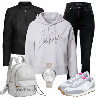 Outfit mit Schwarz Lederjacke VERO MODA "Stylisches Outfit für den Frühling"