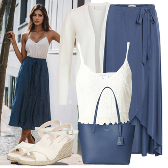 Sommer Outfits mit Grau/Dunkelblau/Blau Langer Rock/Maxirock/Standesamt Rock/Rock Zum Binden/Wickelrock Object "Sommer Look"
