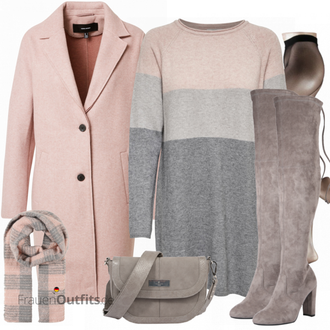 Elegant Outfit mit Grau/Hellgrau/Braun/Beige Overknee Stiefel/High Heels Stiefel/Kniehoher Stiefel/Leder Overknee Stiefel/Langer Stiefel/Spitzer Stiefel/Stiefel Mit Reißverschluss About You "Herbstliches Freizeit Outfit"Look: Uni, Edel, Coole, Elegant, Festlich, Schön, Old Money, Overdressed