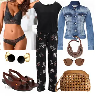 Outfit mit Schwarz/Blau Bademode Großer Cup Lascana "Modisches Freizeit Outfit"