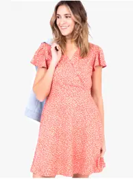 Coral Women Patterned Wrap Dress - Women