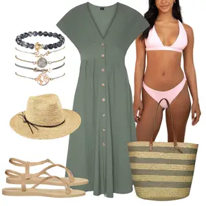 Zomer Outfits Terrenbeeld met Beige/Gouden/Lichtblauw/Blauw Armband joboly "Perfect voor de zomer"look: Terrenbeeld, Elegant, Boho, Retro, 80s