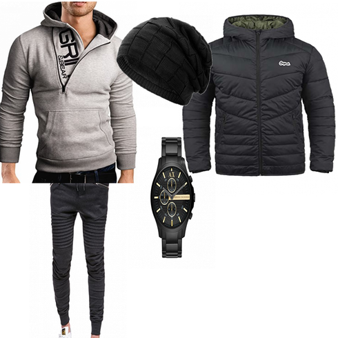 Schwarz/Blau Hut/Winter Parka Compagno kombinieren