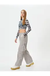 Cargo Trousers Pocket Elastic Waist Tie Detail