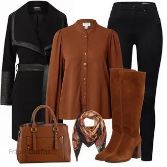 Outfit mit Schwarz Lederjacke/Cord Legging/High Waist Legging/Strick Legging/Gefütterte Leggings/Lederjacke/Thermohose/Treggings/Warme Leggings/Biker Jeans/Thermojeans VERO MODA "Herbst Outfit in warmen Farben"