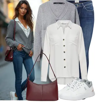 Winter Outfit mit Blau/Dunkelblau/Hellblau Lederjacke/Low Rise Jean/Low Waist Jean/Push up Jeans/Slim Fit Jeans/Cuir Chaussures/Winterjacke Only "Cooler Look für den Frühling"
