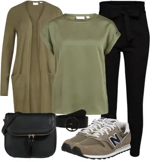 Outfit mit Schwarz Hose Große Größe/Leggings Große Größe/High Waist Hose/Strick Legging/Paperbag Hose/Steghose VERO MODA "Street Style Outfit"