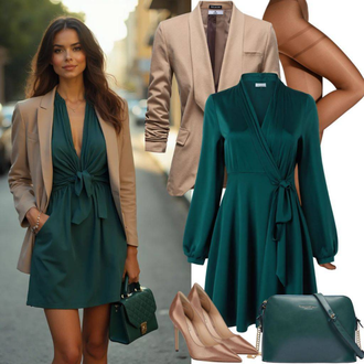 Outfit sa Zeleno/Tirkizna/Svjetlozelena Bluza Haljina/Košulja haljina/Haljina od satena Samsøe Samsøe "Lijepa proljetna odjeća"